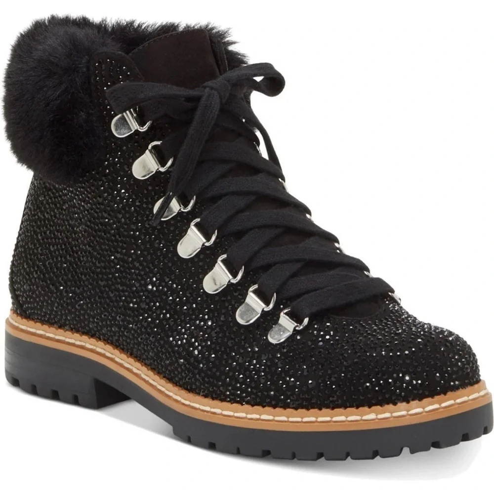 INC INTERNATIONAL CONCEPTS PRAVALE BLING FUR HIKING ANKLE BOOTS SIZE 7.5 ✨